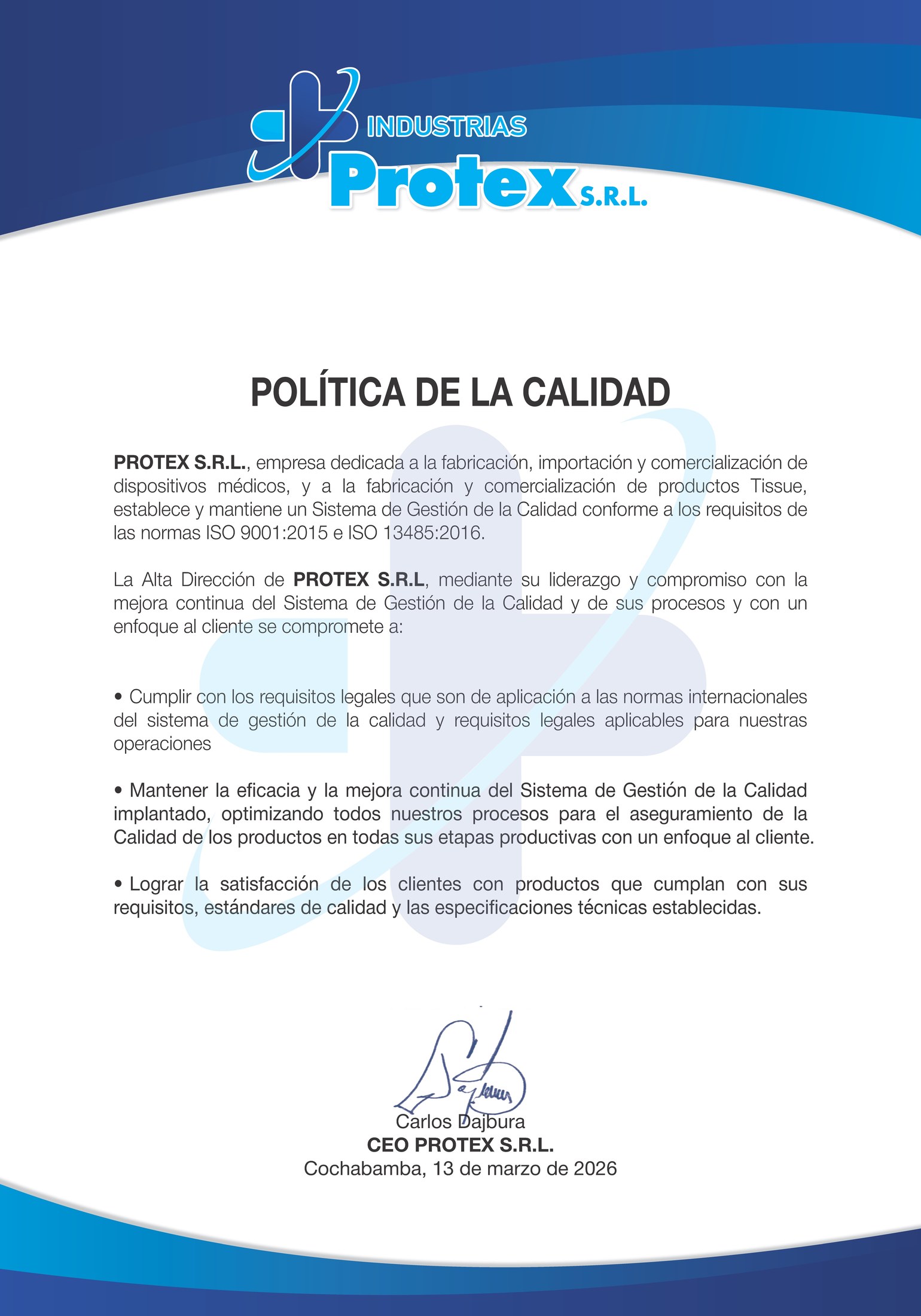 Política de calidad de Industrias Protex